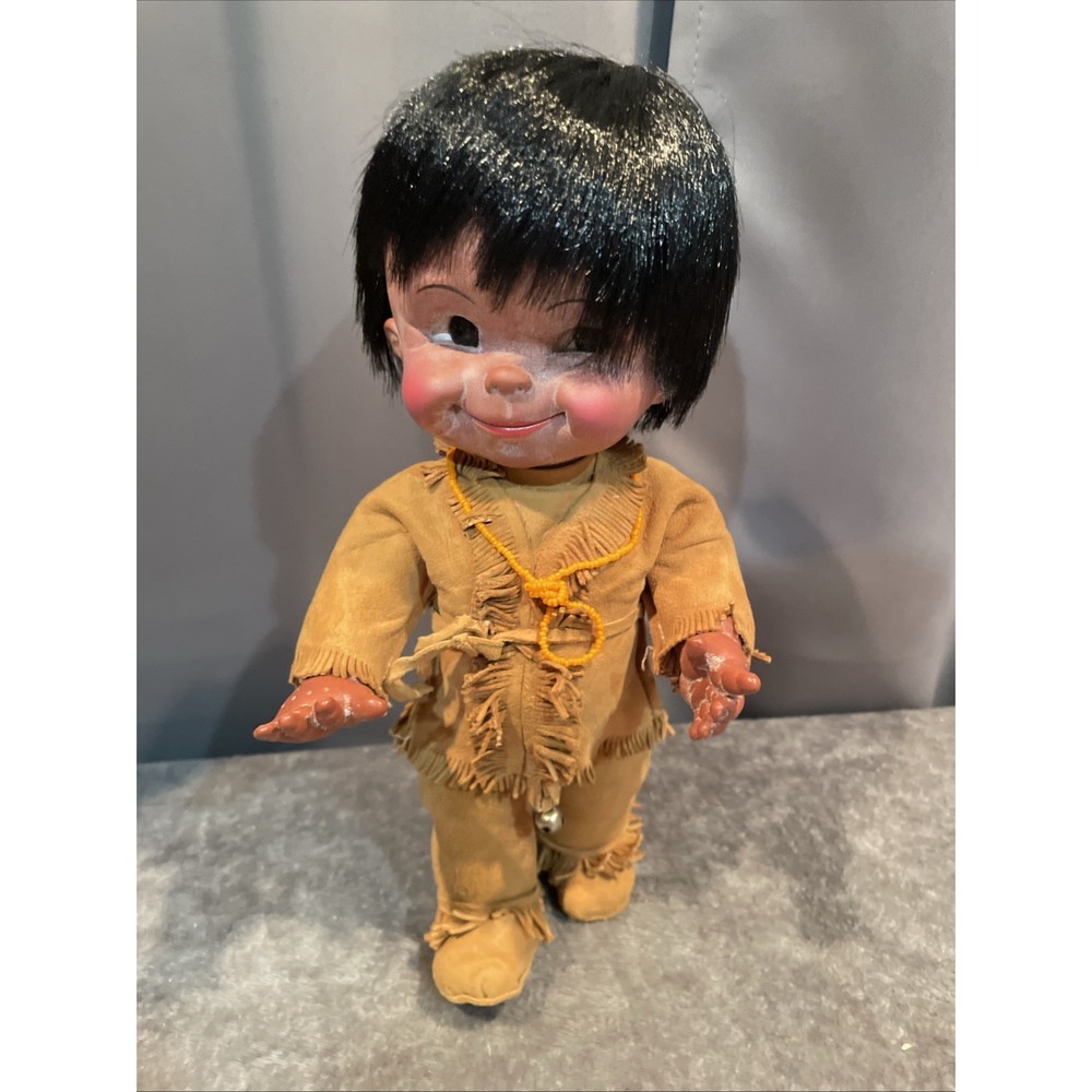 VTG 12 In Indigenous Boy Dressed In Leatherback Skin And Moccasins Great Cond.